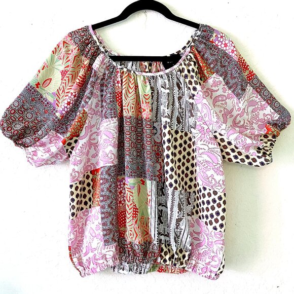 Week & Block Pattern Printed Blouse (Large) - Picture 1 of 9